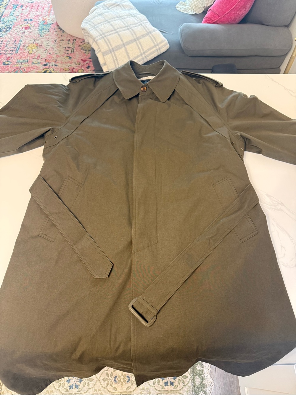VTG London Fog Olive Trench Coat with Waist Belt Men’s 42 R